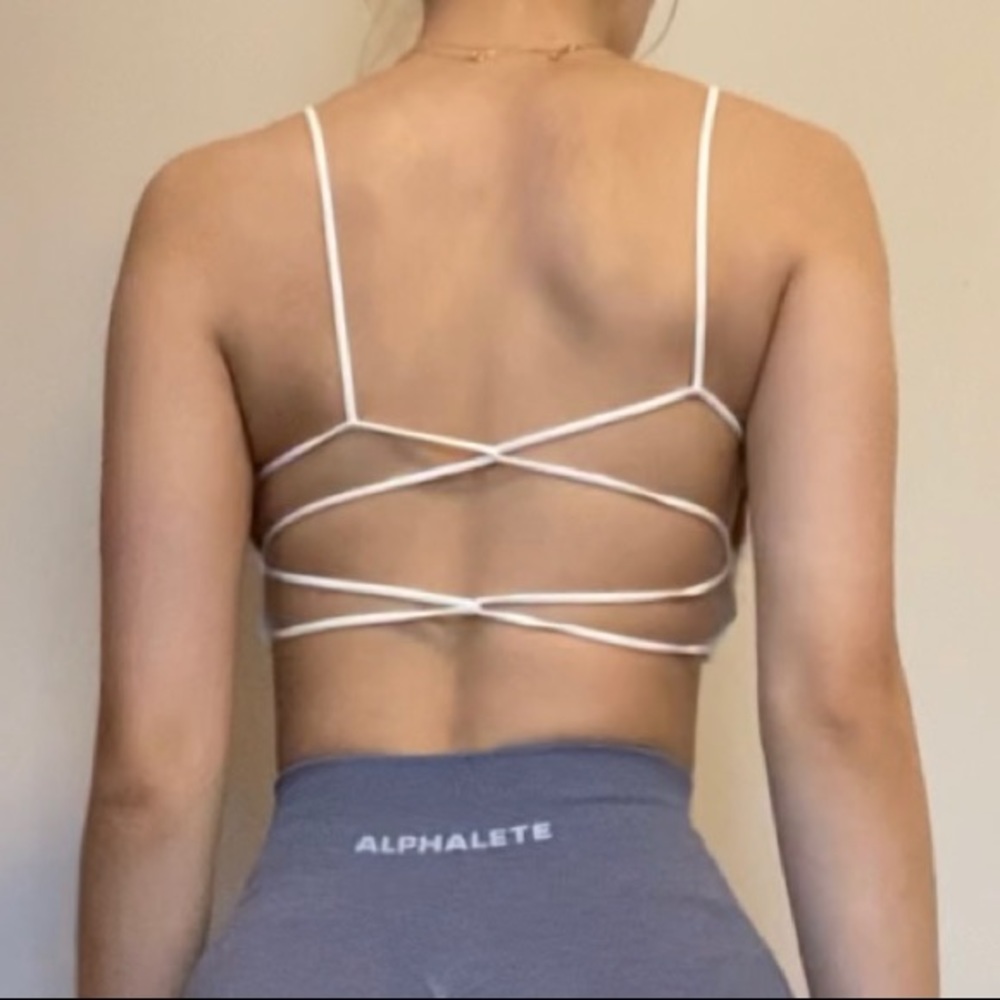 White Open Back Strappy Sports Bra, size Medium